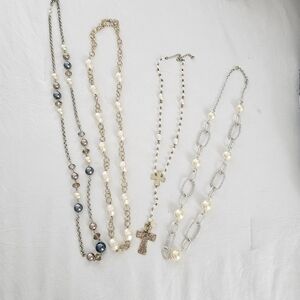 Pearl, Gold, Silver Long Necklace Collection Fashion Jewelry - 4 Pieces